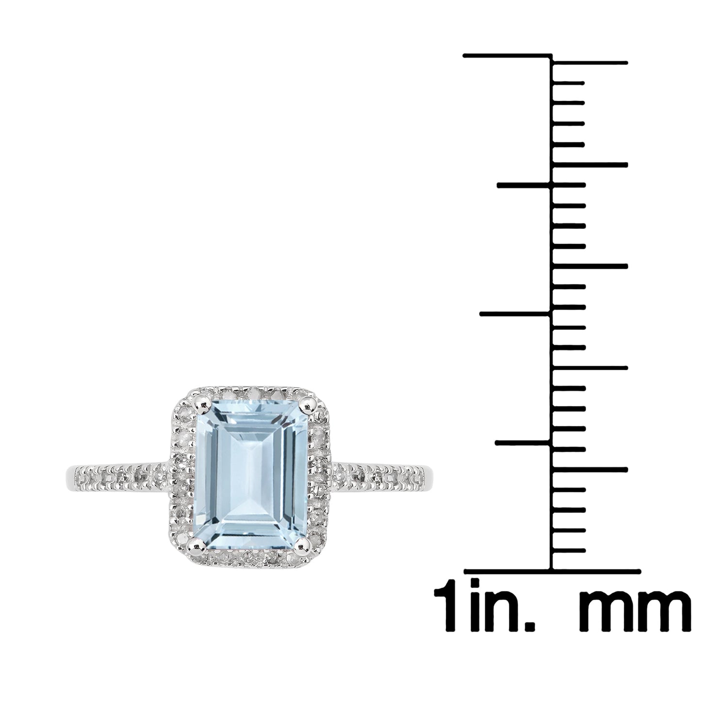 10k White Gold Emerald-Cut Aquamarine and Diamond Halo Ring