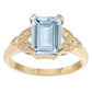 10k Yellow Gold Vintage Style Genuine Emerald-Cut Aquamarine and Diamond Ring