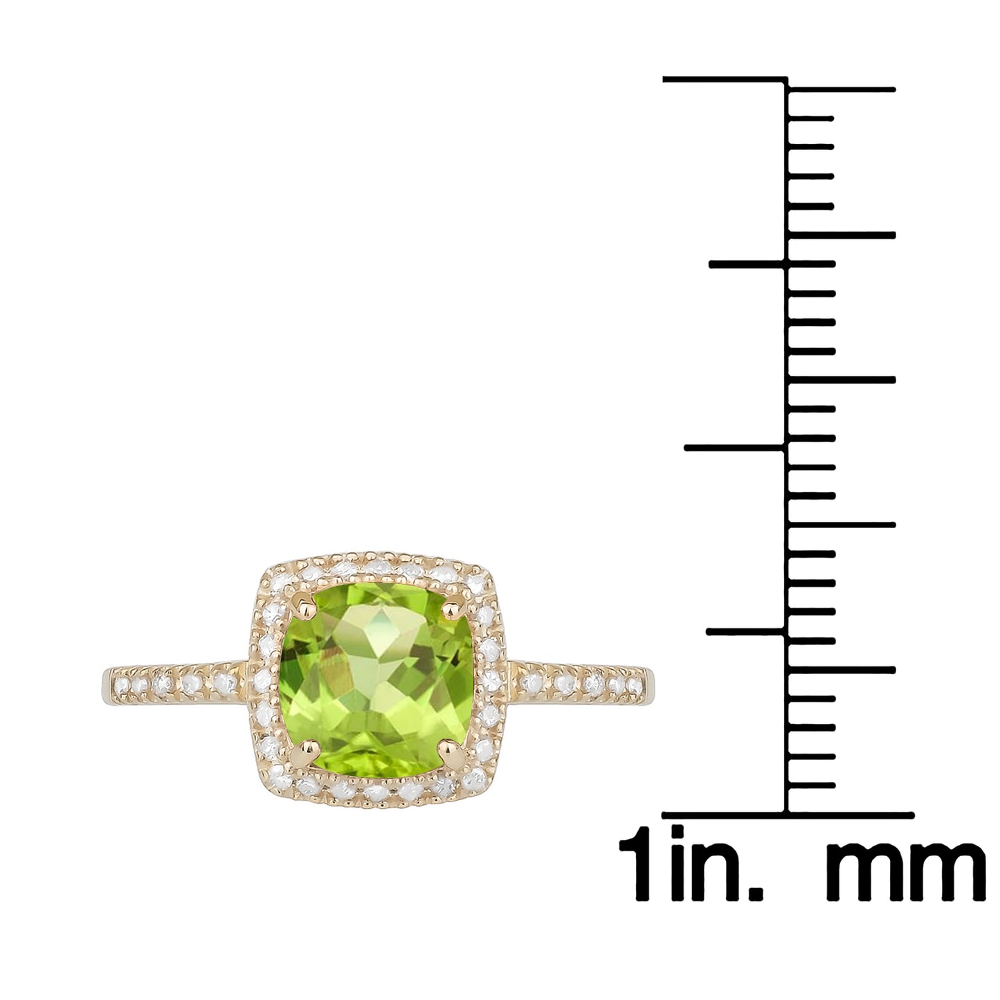 10k Yellow Gold Genuine Cushion-cut 1.80ct Peridot and Diamond Halo Ring
