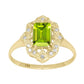 10k Yellow Gold Vintage Style Genuine Emerald-Cut Peridot and Diamond Accent Ring