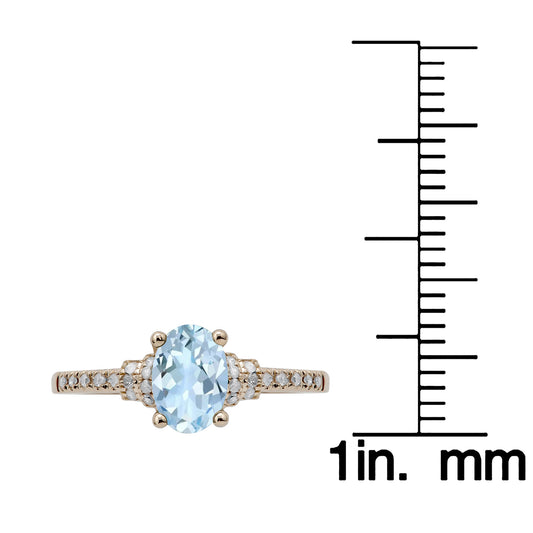 10k Yellow Gold Oval Aquamarine and Diamond Ring