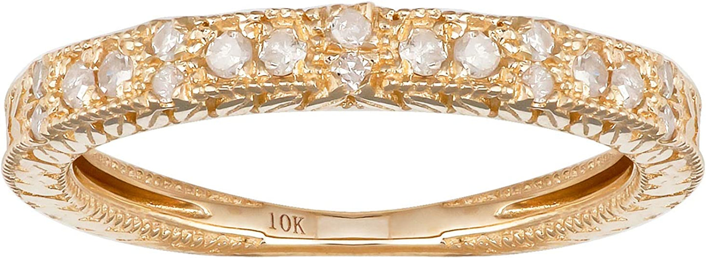 10k Yellow Gold Vintage-Style Engraved Diamond Wedding Band (1/5 cttw, H-I, I1-I2)