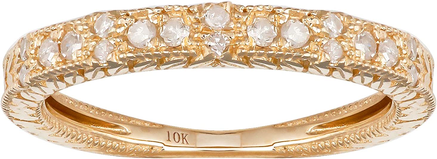 10k Yellow Gold Vintage-Style Engraved Diamond Wedding Band (1/5 cttw, H-I, I1-I2)