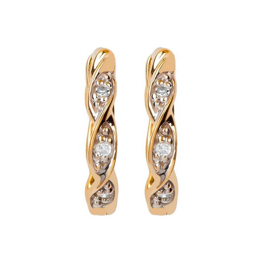 10k Yellow Gold Braided Diamond Petite Huggie Hoop Earrings