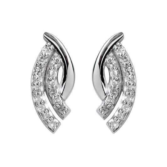 10k White Gold Curved 1/6ct Diamond Bypass Earrings