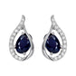 10k White Gold Genuine Oval Sapphire and Diamond Curved Halo Drop Earrings
