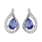 10k White Gold Genuine Oval Tanzanite and Diamond Curved Halo Drop Earrings