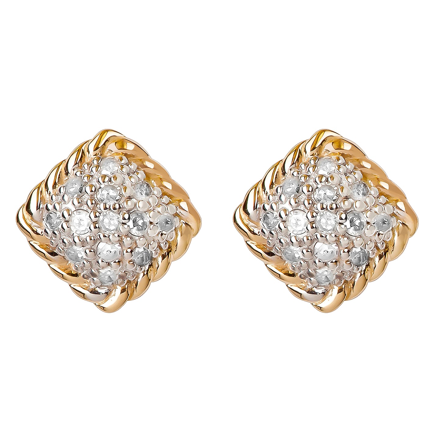 10k Yellow Gold Genuine 1/4ct Diamond Cluster Stud Earrings Rope Gold Trim