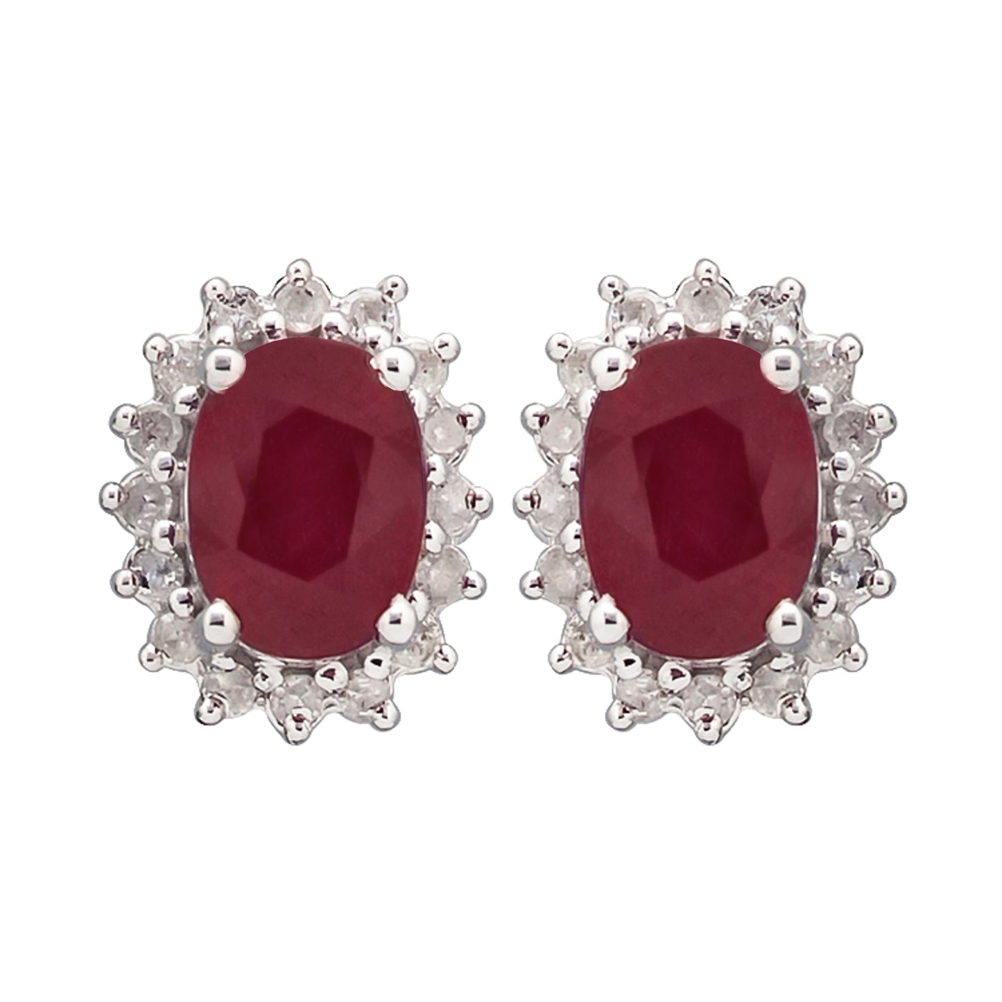 10k White Gold Genuine Ruby and Diamond Halo Earrings