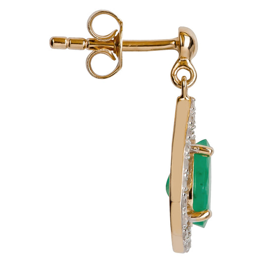10k Yellow Gold Genuine Pear-Shape Emerald and Diamond Halo Dangle Earrings