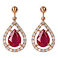 10k Rose Gold Genuine Pear-Shape Ruby and Diamond Halo Dangle Earrings