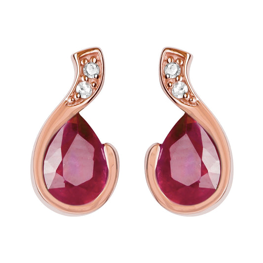 10k Rose Gold Genuine Pear-Shape Ruby and Diamond Earrings