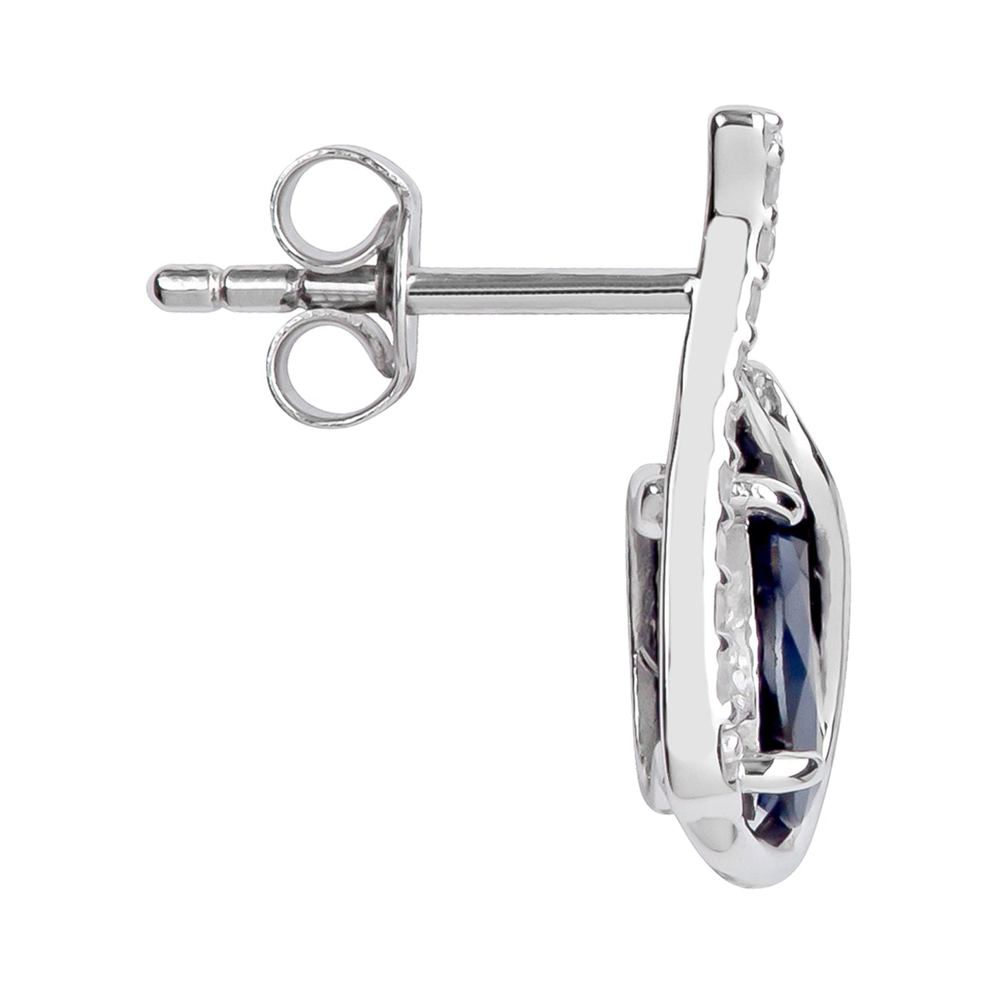 10k White Gold Genuine Pear-Shape Sapphire and Diamond Curved Halo Drop Earrings