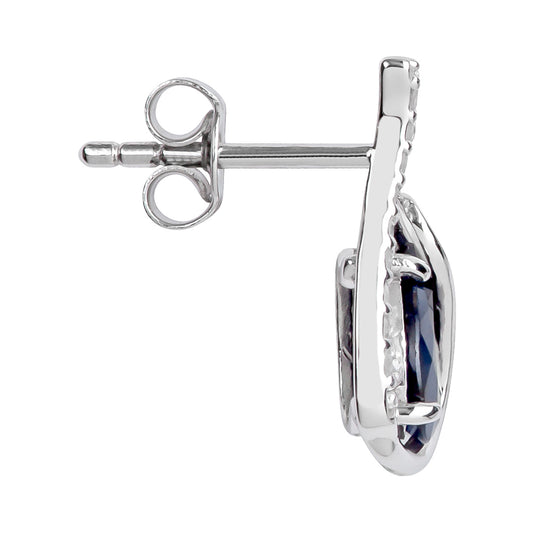 10k White Gold Genuine Pear-Shape Sapphire and Diamond Curved Halo Drop Earrings