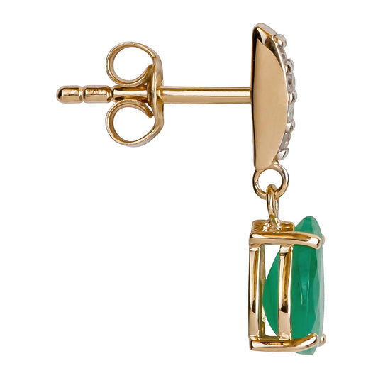 10k Yellow Gold Genuine Pear-Shape Emerald and Diamond Drop Dangle Earrings