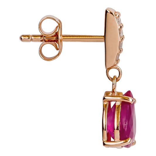 10k Rose Gold Genuine Pear-Shape Ruby and Diamond Drop Dangle Earrings
