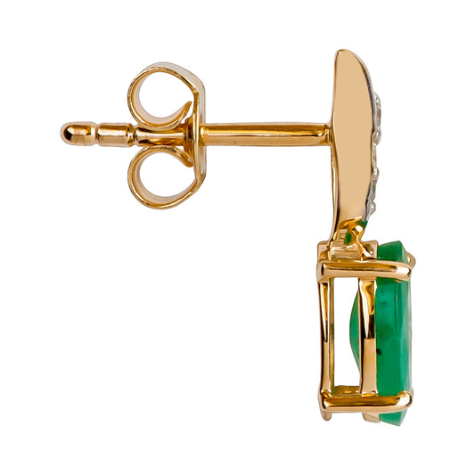 10k Yellow Gold Genuine Oval Emerald and Diamond Drop Earrings