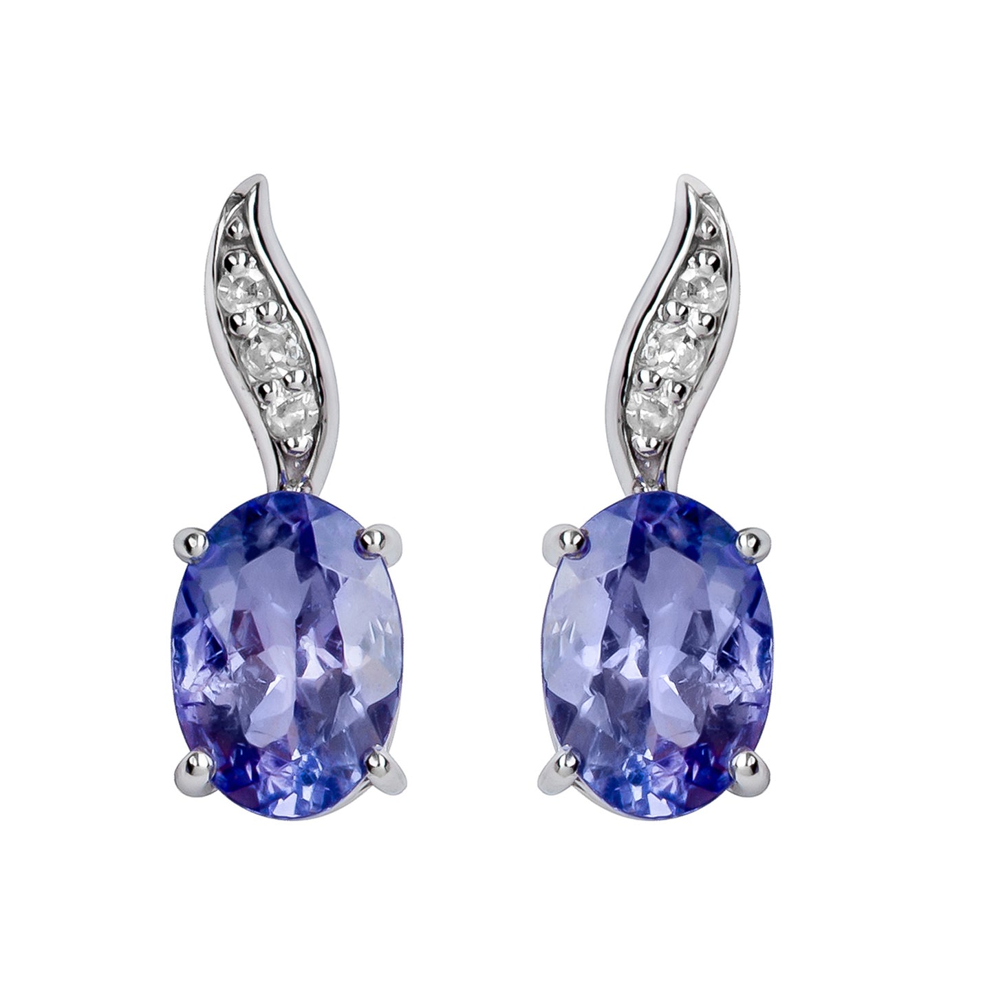 10k White Gold Genuine Oval Tanzanite and Diamond Drop Earrings