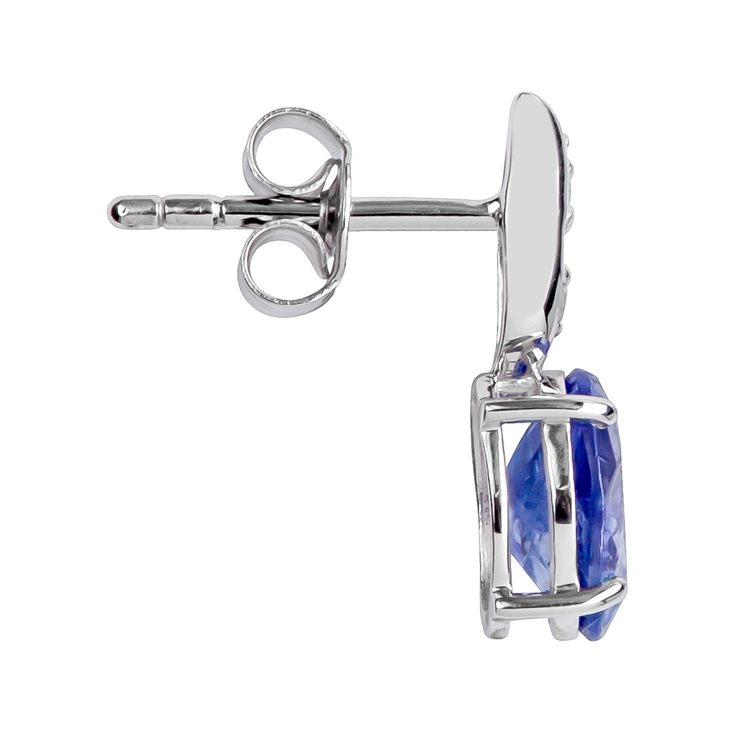 10k White Gold Genuine Oval Tanzanite and Diamond Drop Earrings
