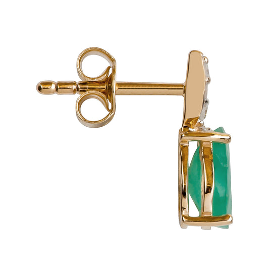 10k Yellow Gold Genuine Pear-Shape Emerald and Diamond Drop Earrings