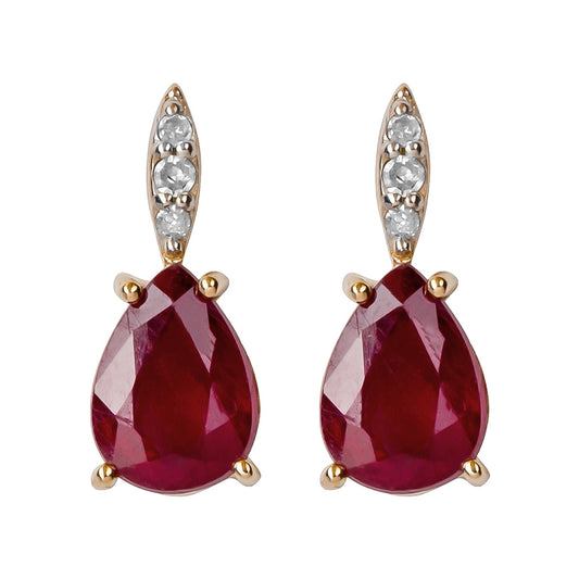 10k Yellow Gold Genuine Pear-Shape Ruby and Diamond Drop Earrings
