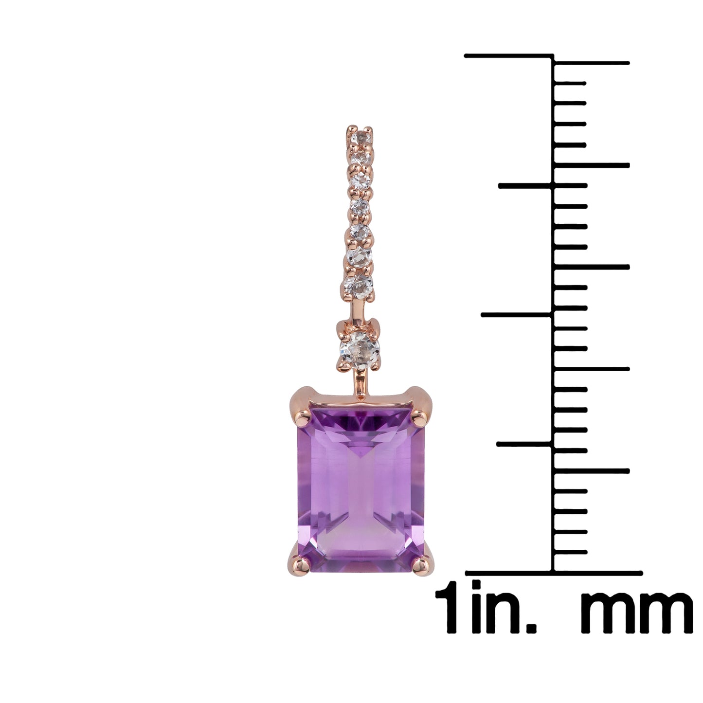 10k Rose Gold Emerald-Cut Amethyst and White Topaz Dangle Earrings