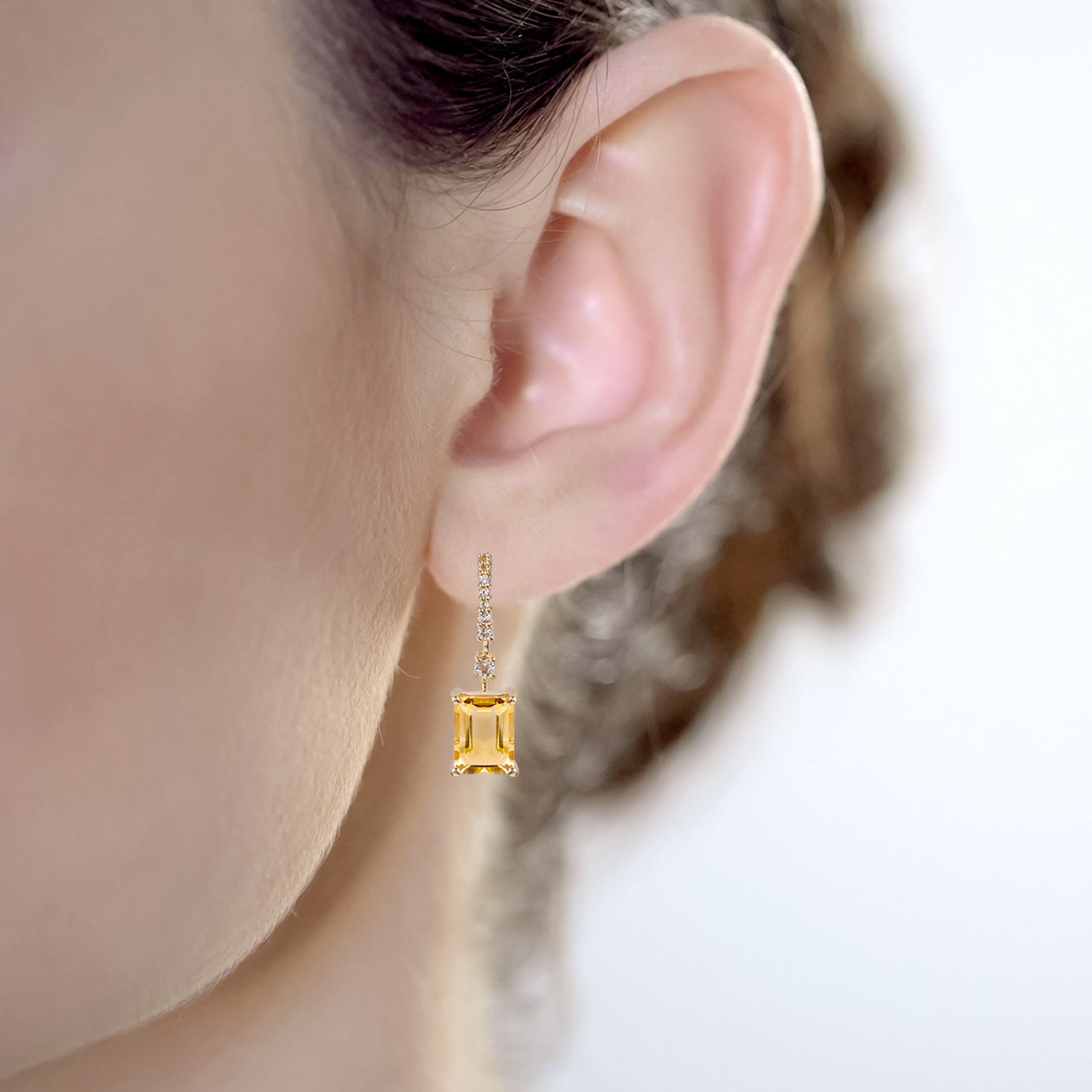 10k Yellow Gold Emerald-Cut Citrine and White Topaz Dangle Earrings