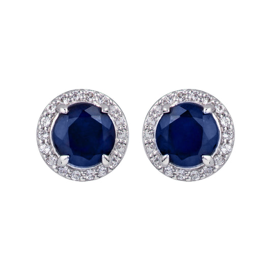 10k White Gold Genuine Round Sapphire and White Topaz Halo Earrings