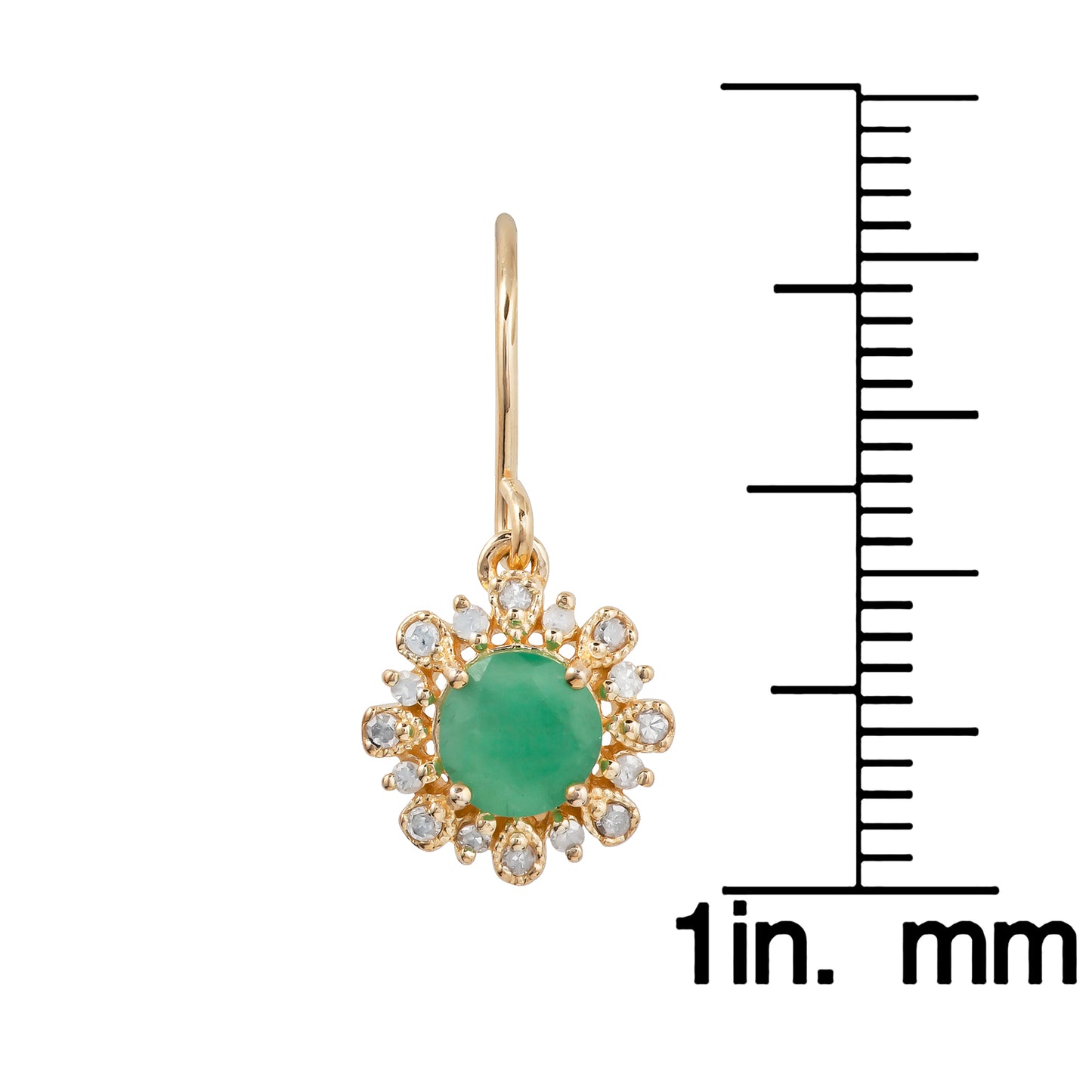 10k Yellow Gold Genuine Round Emerald and Diamond Vintage Style Halo Earrings