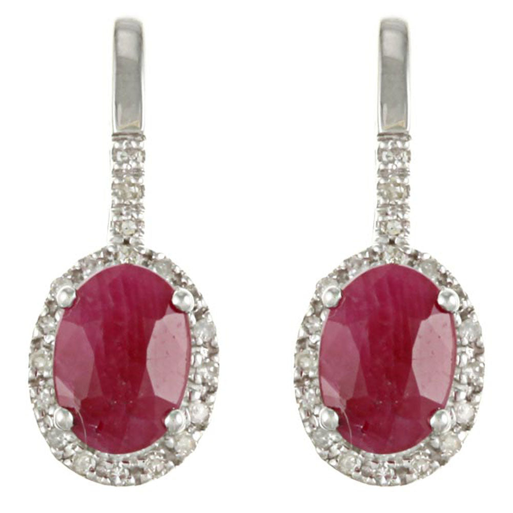 10k White Gold Oval Ruby and Diamond Halo Earrings