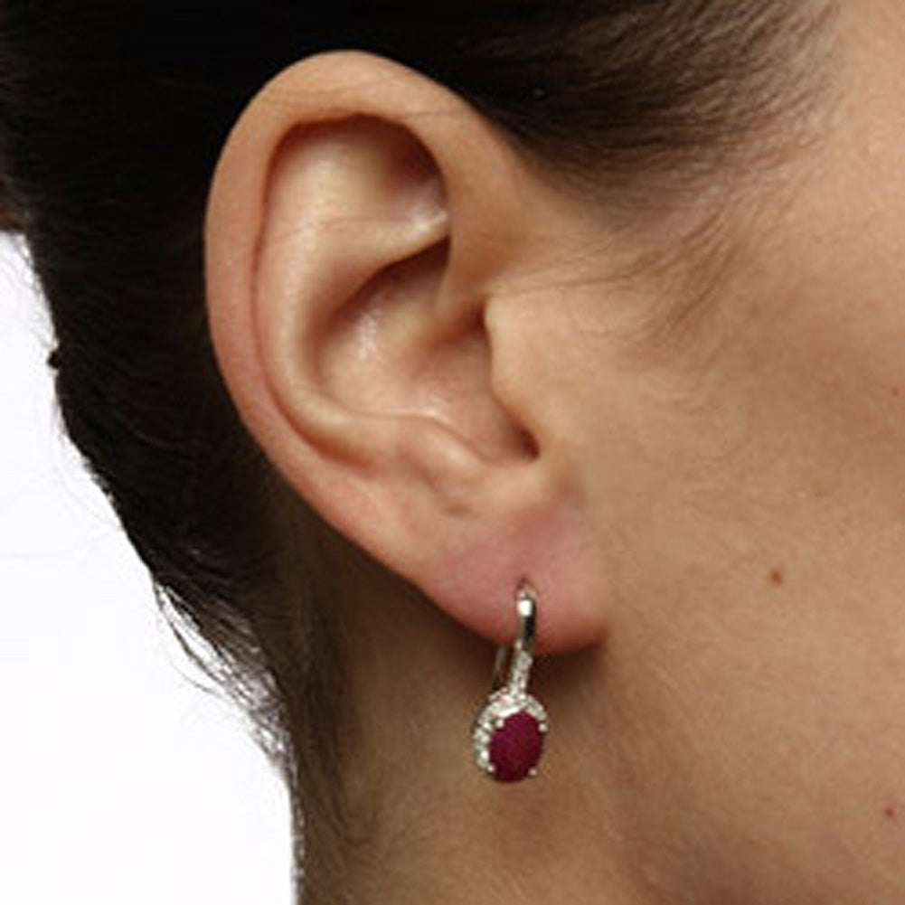 10k White Gold Oval Ruby and Diamond Halo Earrings