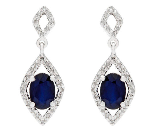 10k White Gold Oval Sapphire and Diamond Earrings