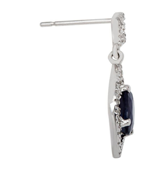 10k White Gold Oval Sapphire and Diamond Earrings