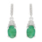 10k White Gold Oval Emerald and Diamond Drop Earrings