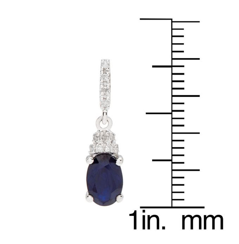 10k White Gold Oval Blue Sapphire and Diamond Drop Earrings