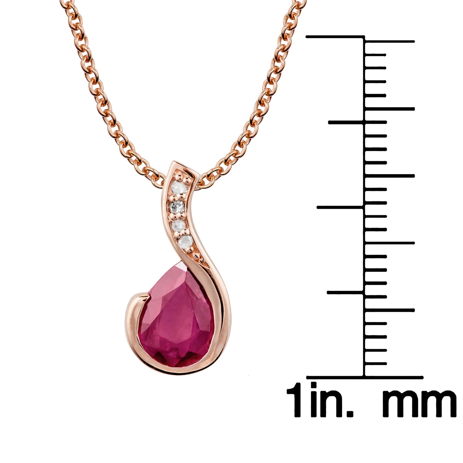 10k Rose Gold Genuine Pear Shape Ruby and Diamond Drop Pendant Necklace
