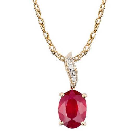 10k Yellow Gold Genuine Oval Ruby and Diamond Pendant Necklace