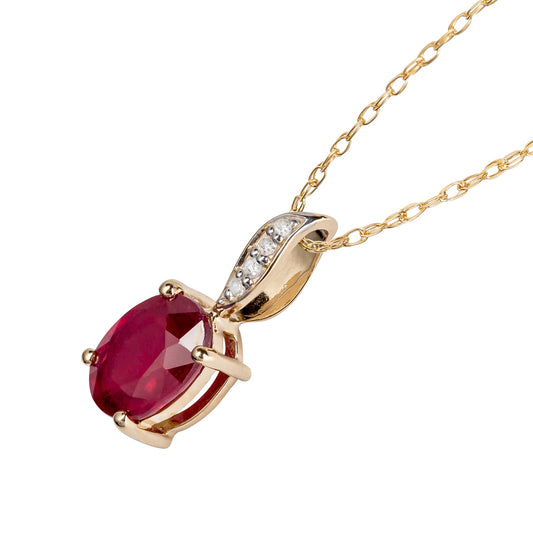 10k Yellow Gold Genuine Oval Ruby and Diamond Pendant Necklace