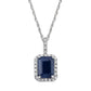 10k White Gold Emerald Cut Sapphire and Diamond Halo Pendant Necklace
