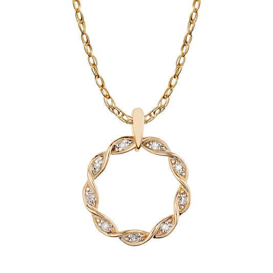10k Yellow Gold Braided Circle Diamond Pendant Necklace