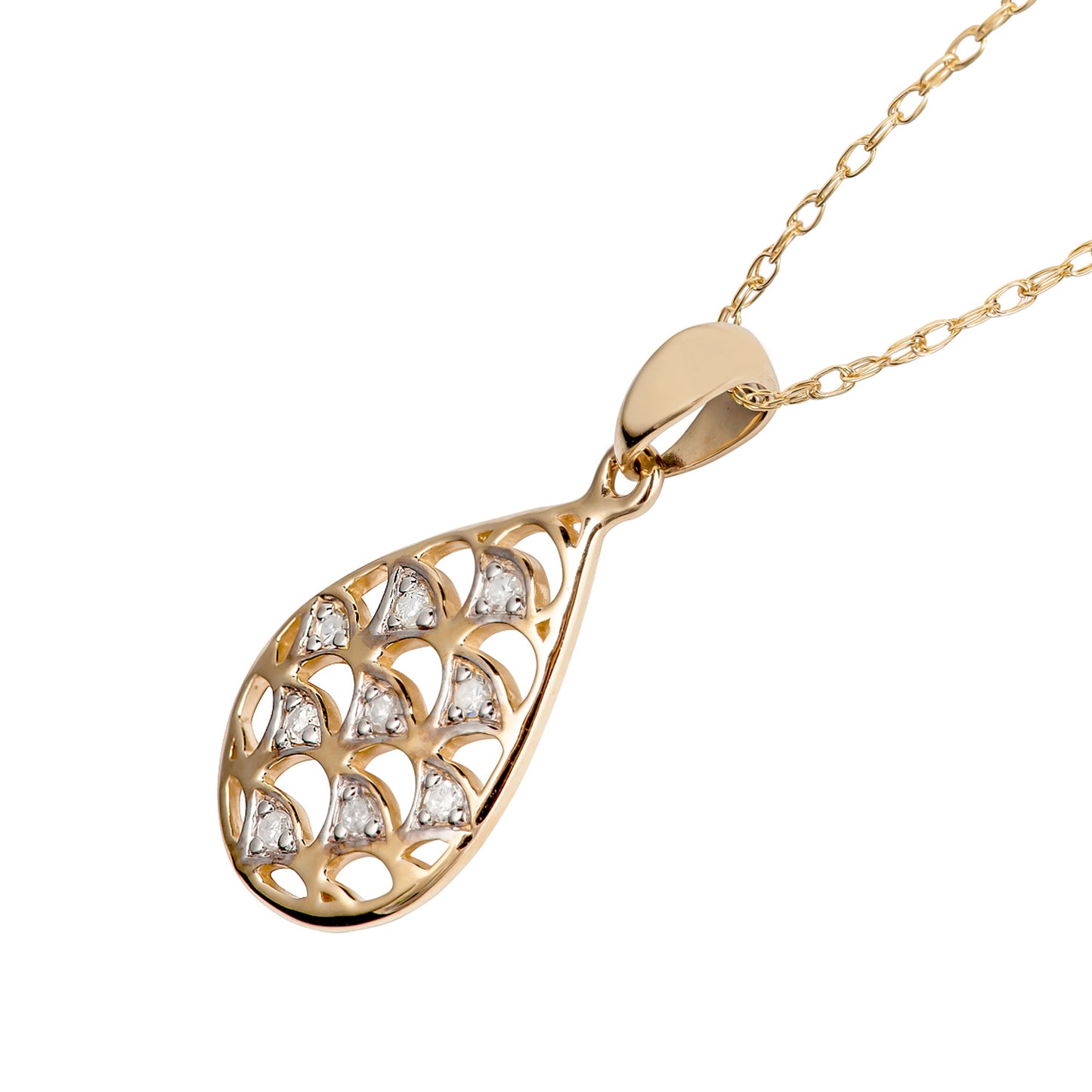 10k Yellow Gold Teardrop Diamond Pendant Necklace