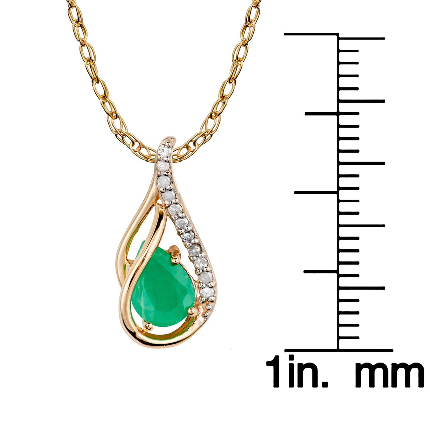 10k Yellow Gold Genuine Pear shape Emerald and Diamond Halo Drop Pendant Necklace