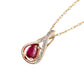 10k Yellow Gold Genuine Pear shape Ruby and Diamond Halo Drop Pendant Necklace