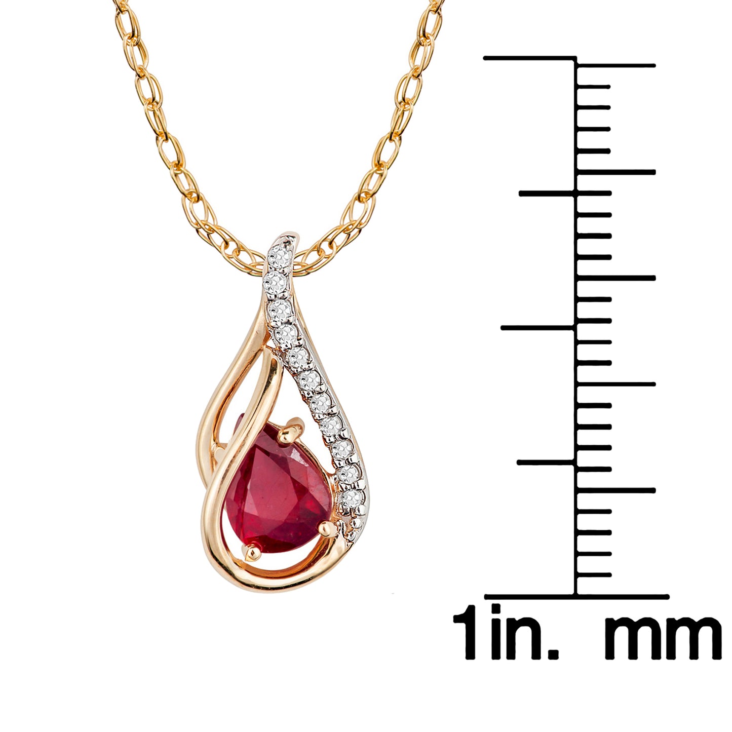 10k Yellow Gold Genuine Pear shape Ruby and Diamond Halo Drop Pendant Necklace