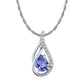 10k White Gold Genuine Pear shape Tanzanite and Diamond Halo Drop Pendant Necklace