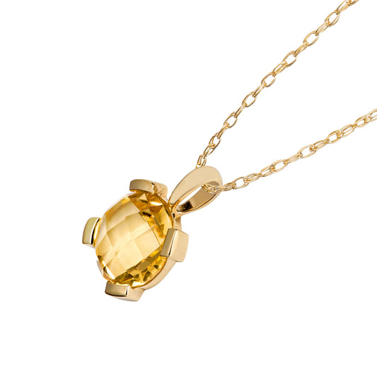 10k Yellow Gold Genuine Round Citrine Pendant Necklace