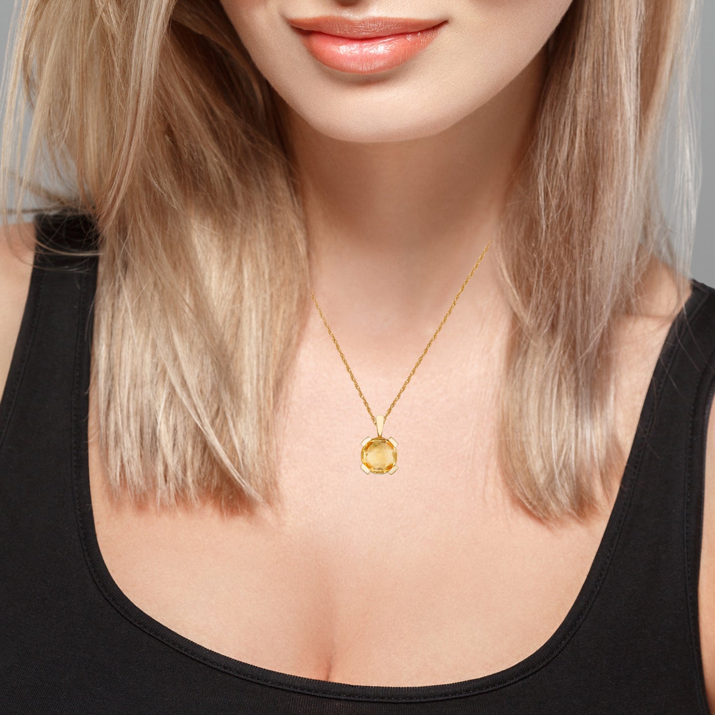 10k Yellow Gold Genuine Round Citrine Pendant Necklace
