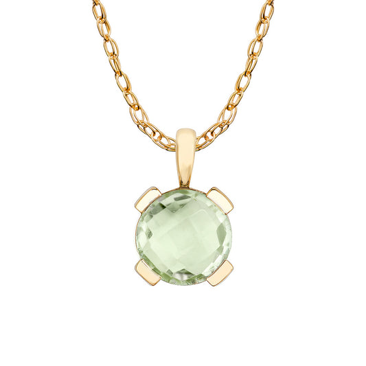 10k Yellow Gold Genuine Round Green Amethyst Pendant Necklace