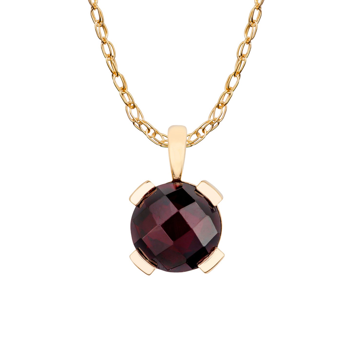 10k Yellow Gold Genuine Round Garnet Pendant Necklace