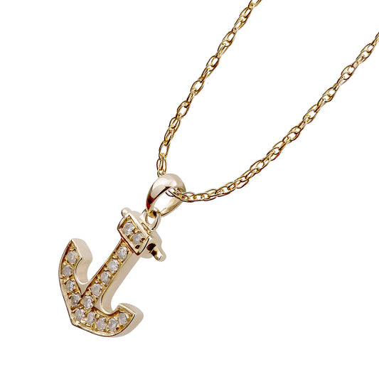 10k Yellow Gold 1/10ct Diamond Anchor Necklace